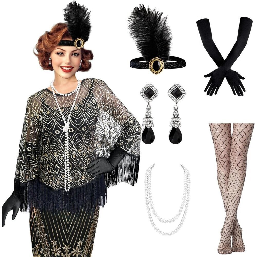 6 Pcs 1920s Flapper Costume Accessories Set Vintage Gatsby Outfits for Women